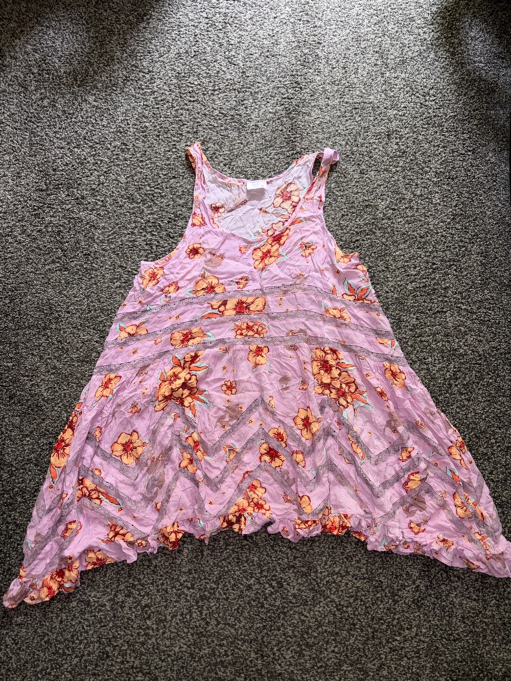 Free People Intimately Sleeveless Trapeze Tunic Dress Lilac Floral Lace Size L - Picture 2 of 11
